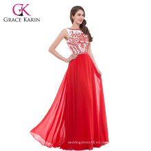 Grace Karin elegante piso de longitud sin mangas con cuentas de color rojo vestido de noche formal abendkleider rojo largo CL7531